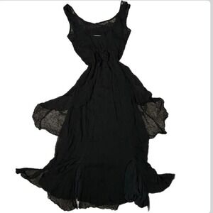 Whimsigoth Goth Nataya Retro Style Flowy Gauze Black Dress Costume Dress Sheer